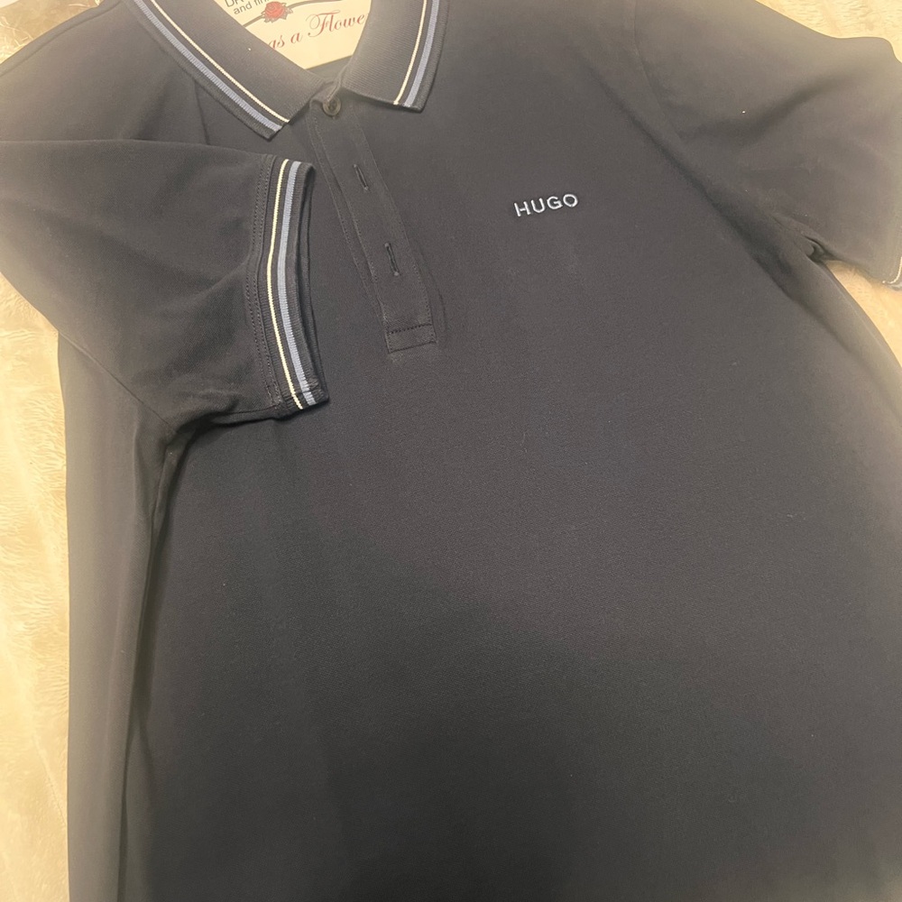 HUGO Dark Blue Polo Shirt with White Accents